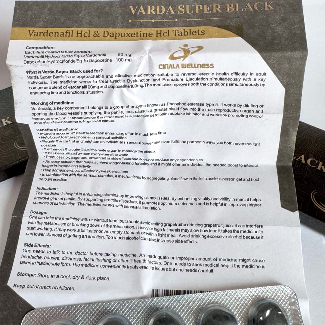 VARDA SUPER BLACK 黑色妖姬双效片10粒装 比艾力达效果更猛 伐地那非+达泊西汀片 最强最顶级助勃增硬+超强延时真双效药